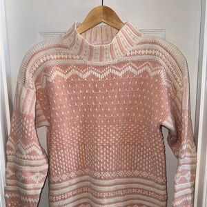 Ninon De Lendos Sweater 90’s Fair Isle Nordic Ski Womens M Chunky Mock Neck Pink